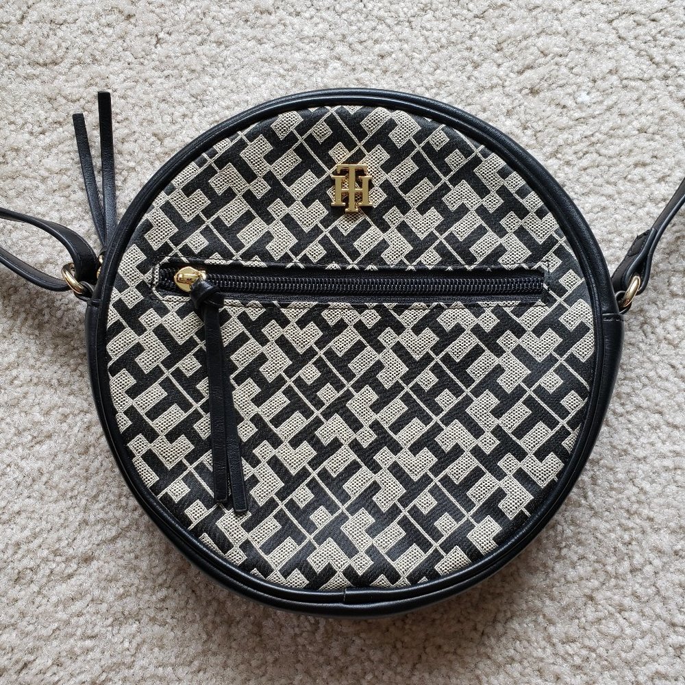 Tommy Hilfiger Black Round Logo Crossbody Purse